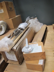 LOT TO INCLUDE BUT NOT LIMITED TO: (1) HEATER, SPACE TYPE, MOTOR KIND, 36"L X 1-1/2"W SIZE, 1394W @ 480V RATING, (2) HANDLE, ASSY 2 KIND. FOR NEMA 4 ENCLOSURE, WITH SPECIAL OPERATING MOUNTING BOLTS, (2) SHEAVES, 5.68" DIAMETER, BUSHED BORE, CAST IRON MATERIAL, B SIZE, (2) SHEAVES, 9.28" DIAMETER, BUSHED BORE, CAST IRON MATERIAL, B SIZE, (1) SWITCH, TOGGLE TYPE, 1 POLE CONTACT, 120/277VAC 20A 1PHASE ELEC RATING, SCREWED TERMINAL, PUSH/PULL ACTION, (2) DETECTOR, FIRE PROTECTION TYPE, 136 DEGREE F SET TEMPERATURE, THERMAL KIND. LOADING & HANDLING FEE $15-4139